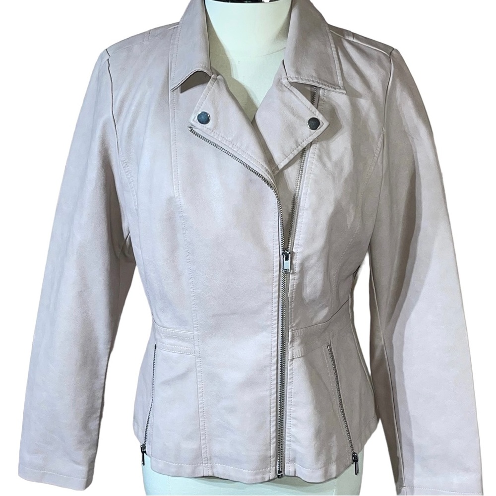 Roz & Ali Light Blush Dusty Pink Faux Leather Moto Jacket